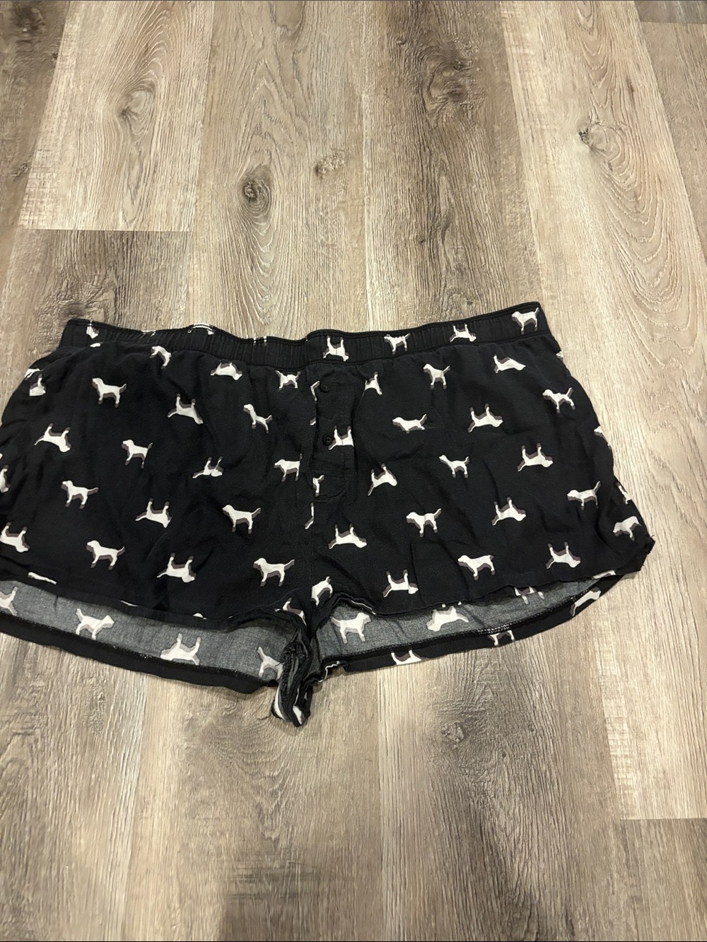 PINK Victoria's Secret Black Shorts with White Dog Print